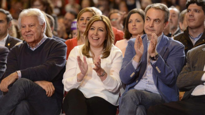 Felipe González, Susana Díaz y José Luis Rodríguez Zapatero.
