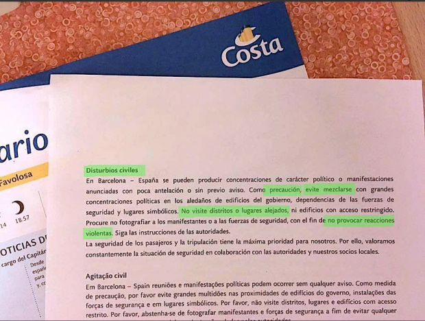 costa cruises letter