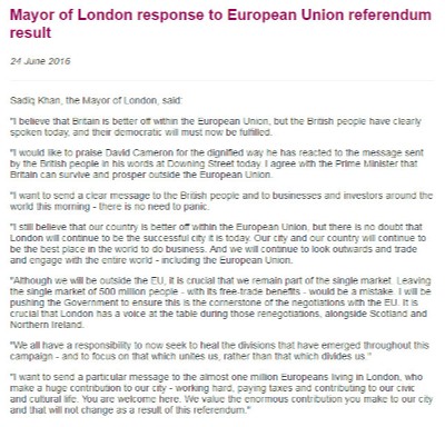 Declaración del Alcalde de Londres.