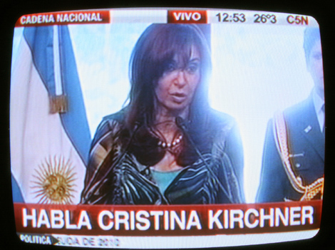 La presidenta argentina, durante su comparecencia en la televisin estatal.| A. Cherep