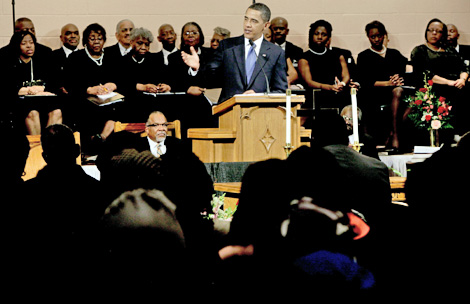 Barack Obama, en el mismo plpito en el que habl Martin Luther King. | AP