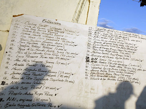 Una lista de los muertos se encuentra fuera de la morgue en Constitucin. |Reuters