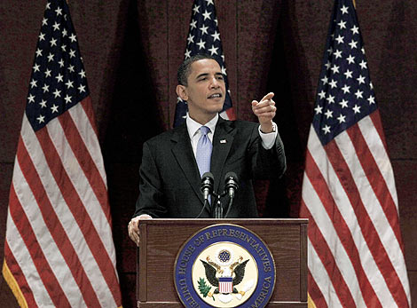 Obama se dirige a los demcratas, ayer, en el Capitolio. | AP