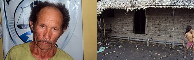 El detenido (izda.) y la casa donde viva la familia, en un islote del estado de Maranho. | Polica Civil de Pinheiro