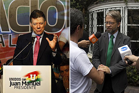 Santos (d) y Mockus (i) se medirn maana en la segunda vuelta de las elecciones.