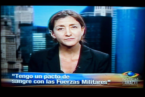Ingrid Betancourt, durante una entrevista en un programa colombiano. | Afp