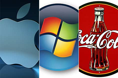 Logotipos de Apple, Microsoft y Coca-Cola.