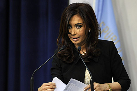 La presidenta presenta el informe sobre Papel Prensa. | AFP