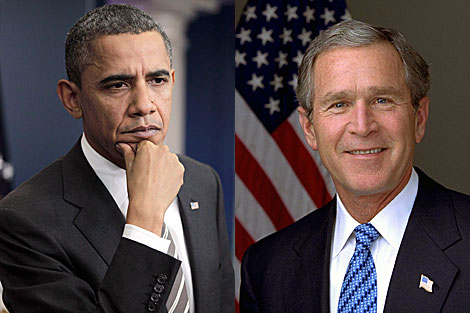 El presidente Obama y el ex presidente Bush.