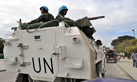 Una patrulla de la ONU, en las calles de Puerto Príncipe.