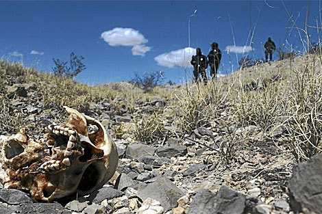Policas observan el esqueleto de una vctima de la violencia en Ciudad Jurez. | ELMUNDO.es