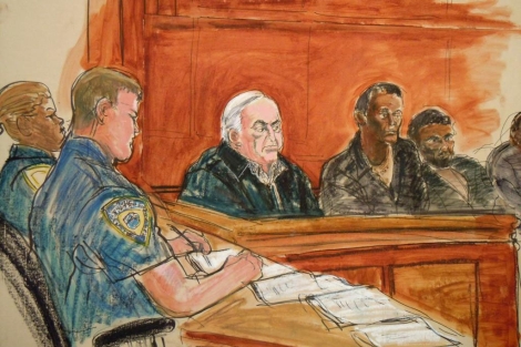 Dibujo de Dominique Strauss -Khan en la corte de Nueva York. | AP