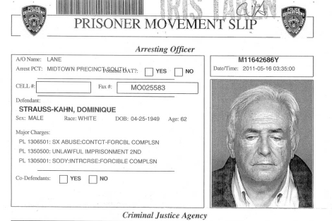 Ficha policial de Dominique Strauss-Kahn. | Reuters