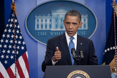 El presidente Obama en rueda de prensa sobre la deuda. | AFP