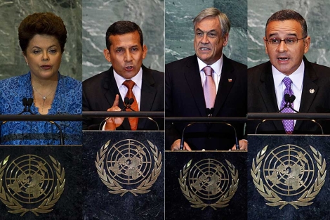 Dilma Rousseff, Ollanta Humala, Sebastian Piera y Mauricio Funes.