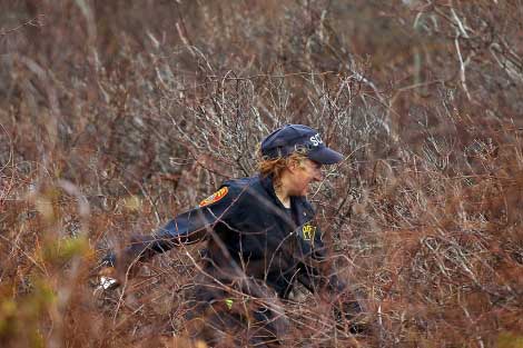 Una polica busca restos en una zona de Long Island. | AFP