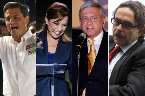 Pea Nieto (PRI), Vzquez Mota (PAN), Lpez Obrador (PRD) y Quadri (Panal)
