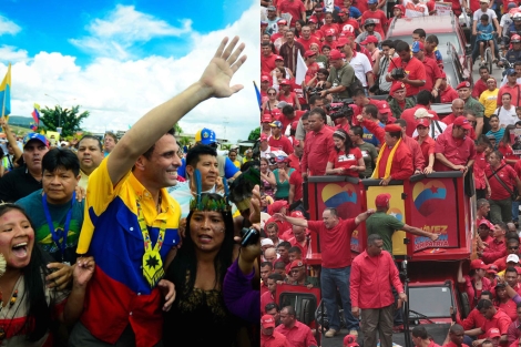 Henrique Capriles y Hugo Chvez, en el inicio de campaa. | Efe