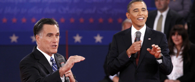 Barack Obama y Mitt Romney en un momento del debate.