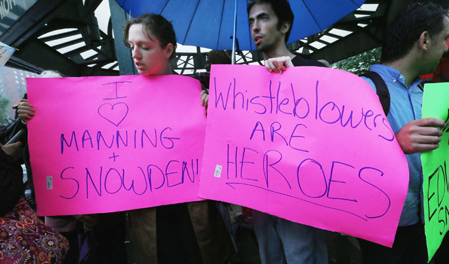 Manifestación de apoyo a Edward Snowden y a Bradley Manning. | Afp