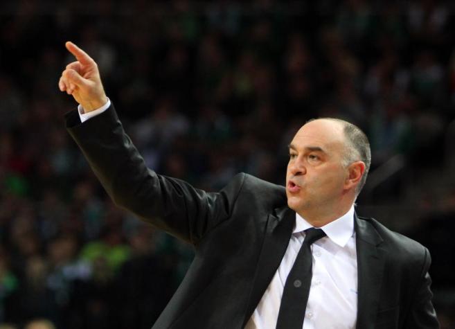 PBC Real Madrid head coach Pablo Laso reacts during the basketball ...