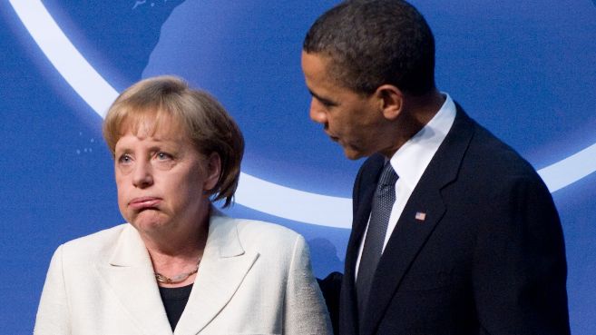 La canciller alemana, Angela Merkel, y el presidente de EEUU, Barack...