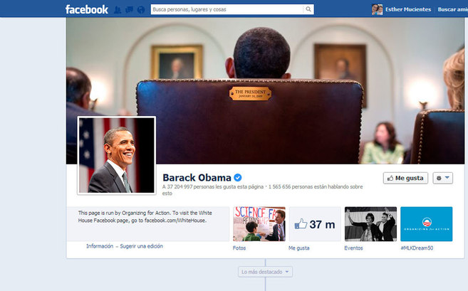 Pgina principal del perfil de Obama en Facebook.