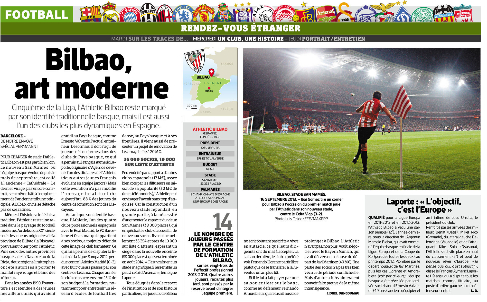Página de L`Equipe de la edición de hoy, dedicada al Athletic.
