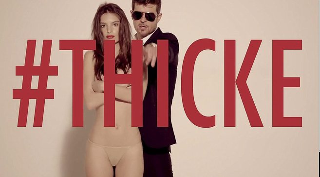 Imagen del videoclip de 'Blurred lines' de Thicke, basada en...