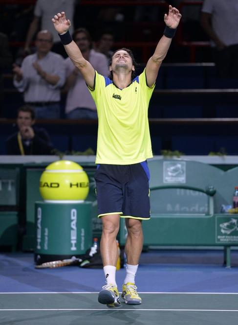 David Ferrer celebra su victoria sobre Rafa Nadal en Pars.