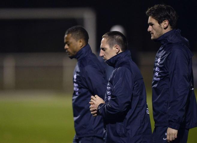 De izda a dcha: Evra, Ribery y Lloris, durante un entrenamiento.