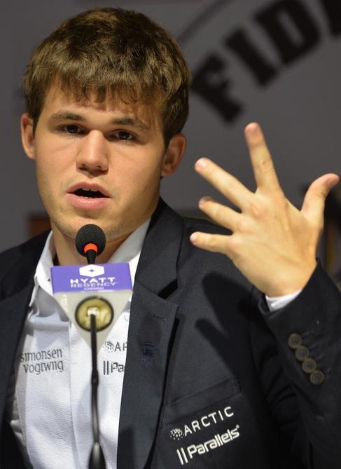 Magnus Carlsen, durante la rueda de prensa.