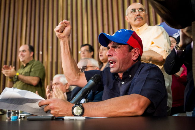 El lder opositor Henrique Capriles, durante una rueda de prensa en...