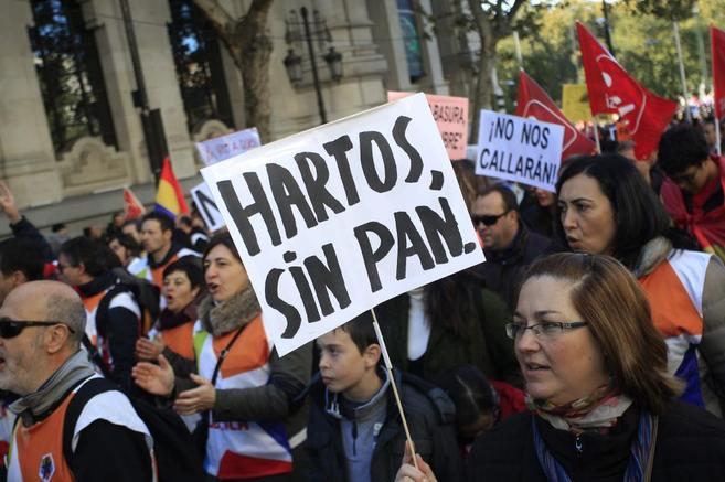 Pancartas en la manifestacin en Madrid.