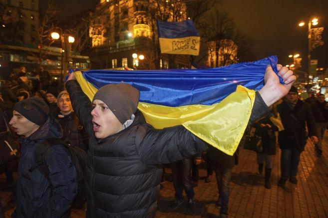 Manifestación en el centro de Kiev, en Ucrania.
