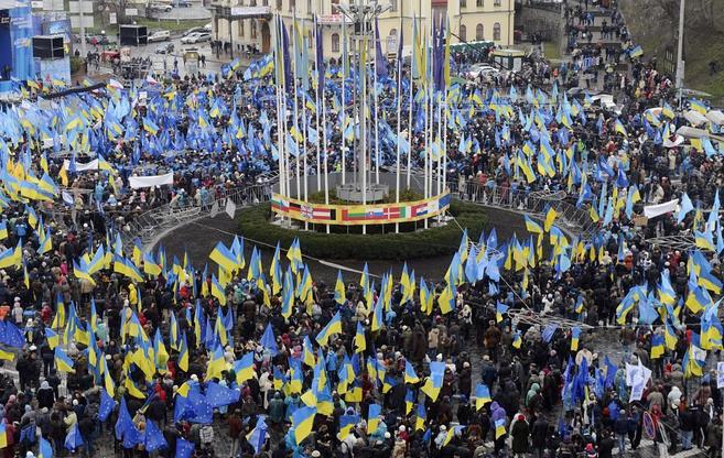 Manifestantes, en una concentracin este viernes en Kiev.