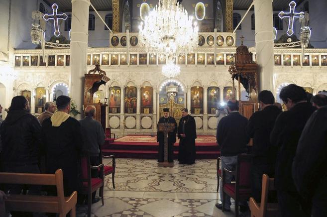 Oracin de paz en la catedral greco-ortodoxa de Damasco.
