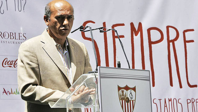 El presidente del Sevilla F.C., durante una acto del club en la...