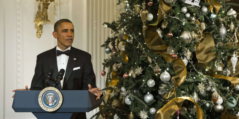El presidente de EEUU, Barack  Obama habla durante una recepcin a...