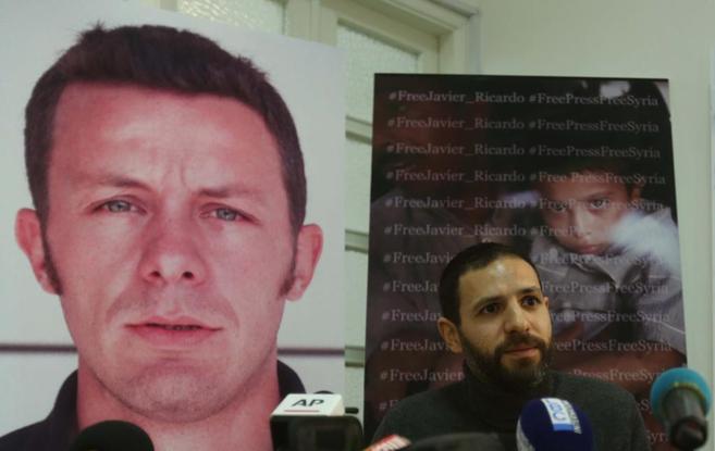 Imagen de la rueda de prensa en Beirut por el secuestro de Espinosa.