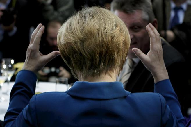 La canciller Angela Merkel durante la firma del Gobierno de coalicin...