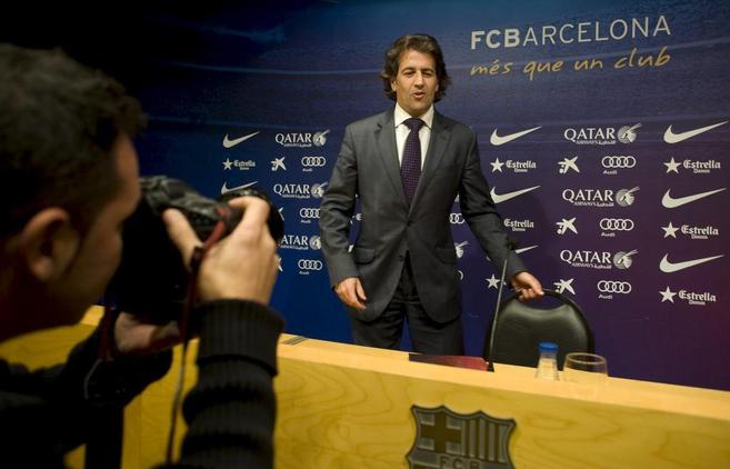 Toni Freixa en la sala de prensa del Camp Nou.