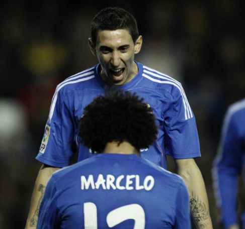 Di Mara y Marcelo celebran el primer gol del Madrid en Mestalla