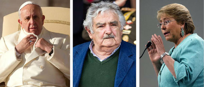 El papa Francisco; el presidente de Uruguay, Jos Mujica y la...