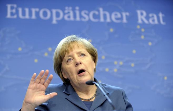 La canciller Angela Merkel, durante una rueda de prensa en Bruselas.