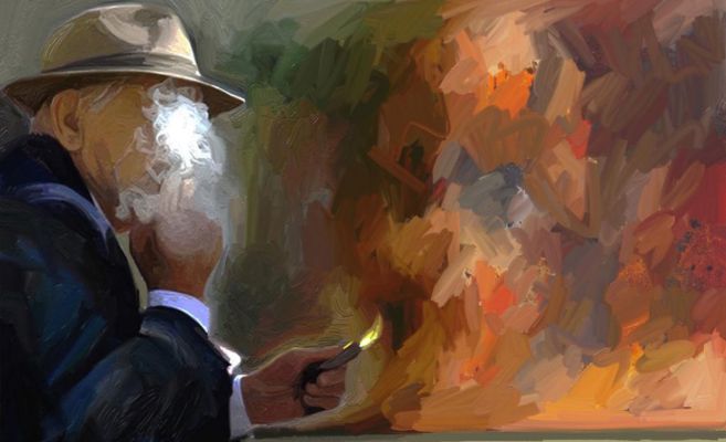 Una ilustración muestra a un hombre fumando