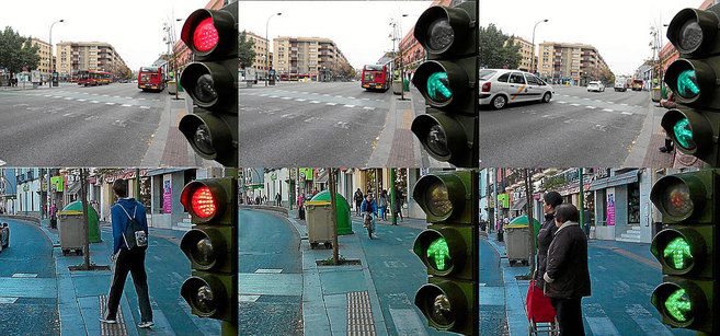 El semáforo, antes y después de su reparación, posterior al...