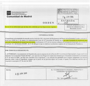 Orden de Ignacio Gonzlez de junio de 2004, que autoriza la venta de...