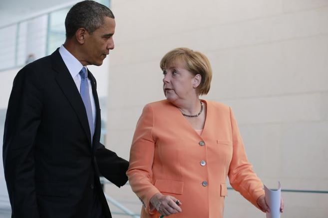 El presidente de EEUU, Barack Obama y la canciller alemana, Angela...