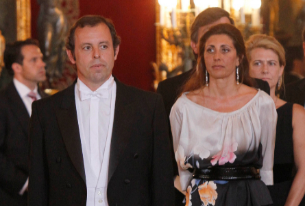 Sandro Rosell y Marta Pineda en una recepcin oficial al Emir de...